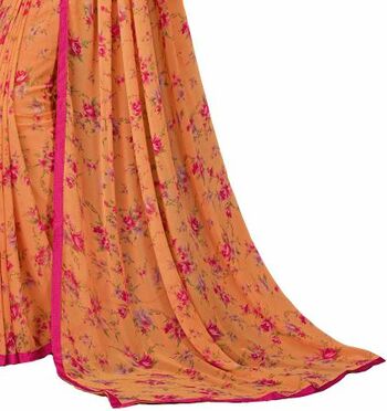 MGC Georgette Orange colour saree with blouse piece SP873