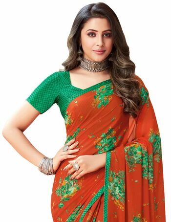 MGC Georgette Orange colour saree with blouse piece SP922