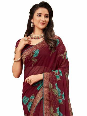 MGC Georgette Muiticolor colour saree with blouse piece SP986