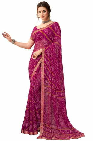 Chiffon Purple Color Saree With Blouse Piece by MGC