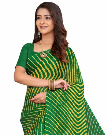 MGC Chiffon Green colour saree with blouse piece SP730