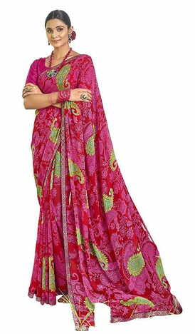 MGC Pure Georgette Pink colour saree with blouse piece SP810