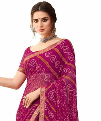 Chiffon Purple Color Saree With Blouse Piece by MGC