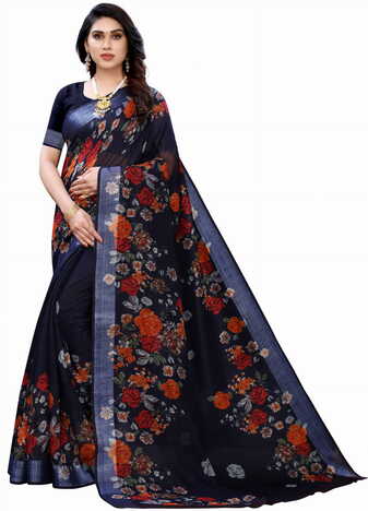 MGC Linen Blue Colour saree with blouse piece SP353