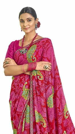 MGC Pure Georgette Pink colour saree with blouse piece SP810