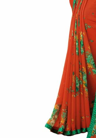 MGC Georgette Orange colour saree with blouse piece SP922