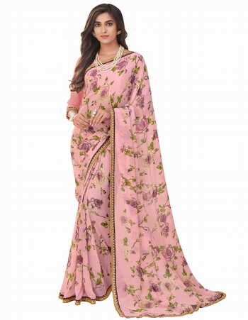 MGC Georgette Pink Colour saree with blouse piece SP279