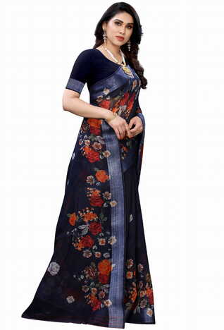 MGC Linen Blue Colour saree with blouse piece SP353