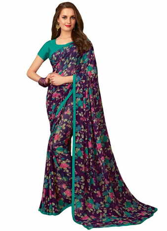 MGC Georgette Purple colour saree with blouse piece SP874