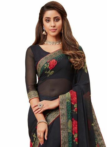 MGC Georgette Black colour saree with blouse piece SP987