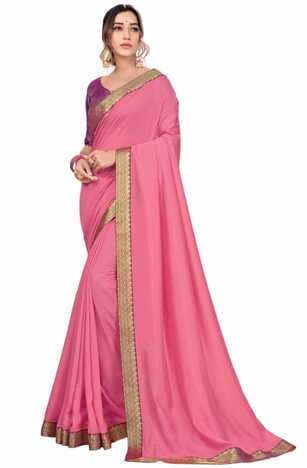 Vichitra Pink Color Saree With Blouse Piece by MGC
