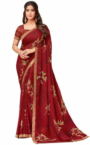 Georgette Red Color Saree With Blouse Piece by MGC