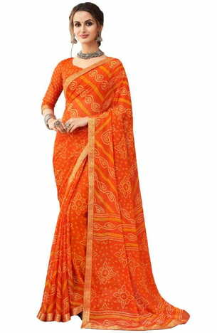 Chiffon Orange Color Saree With Blouse Piece by MGC