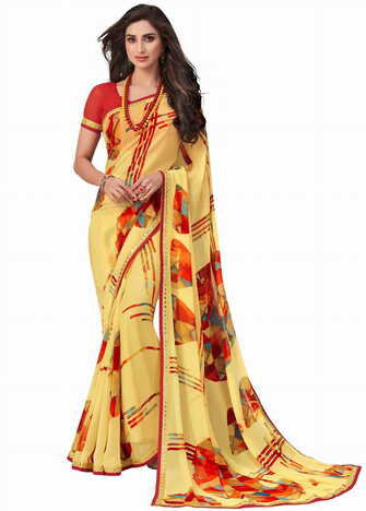 MGC Georgette Yellow Colour saree with blouse piece SP280