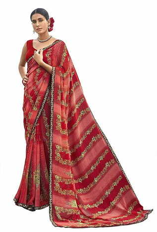 MGC Pure Georgette  Red colour saree with blouse piece SP811