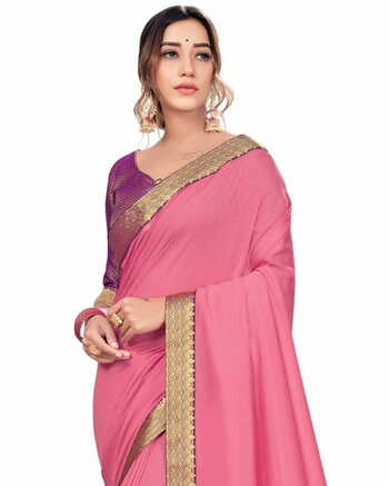 Vichitra Pink Color Saree With Blouse Piece by MGC