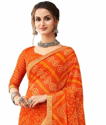 Chiffon Orange Color Saree With Blouse Piece by MGC