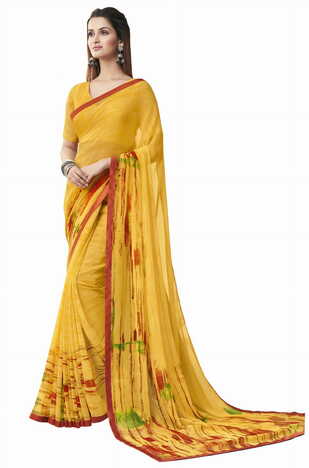 MGC Georgette Yellow Color Saree SP162