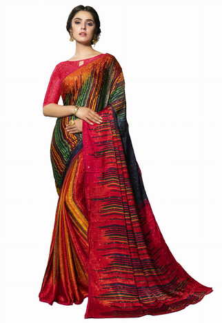 MGC Crepe Multi Color Saree SP16