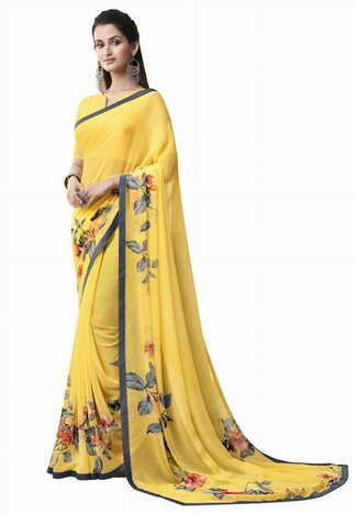 MGC Georgette Yellow Color Saree SP154