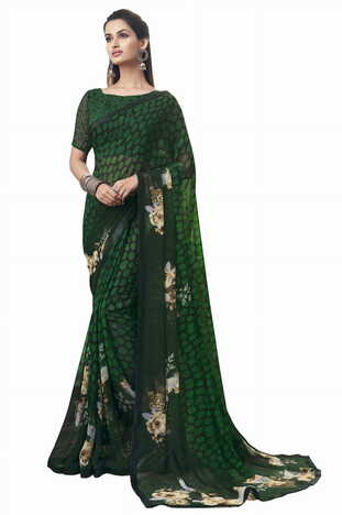 MGC Georgette Green Color Saree SP153