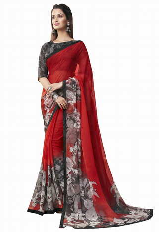 MGC Georgette Red Color Saree SP152